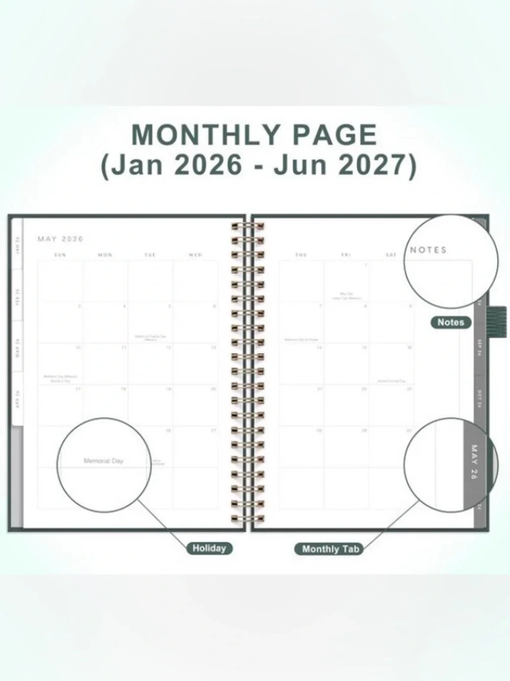 NWT 18 Months Jan 2026 - July 2027 School Year Planner Hardcover Spiral Notebook